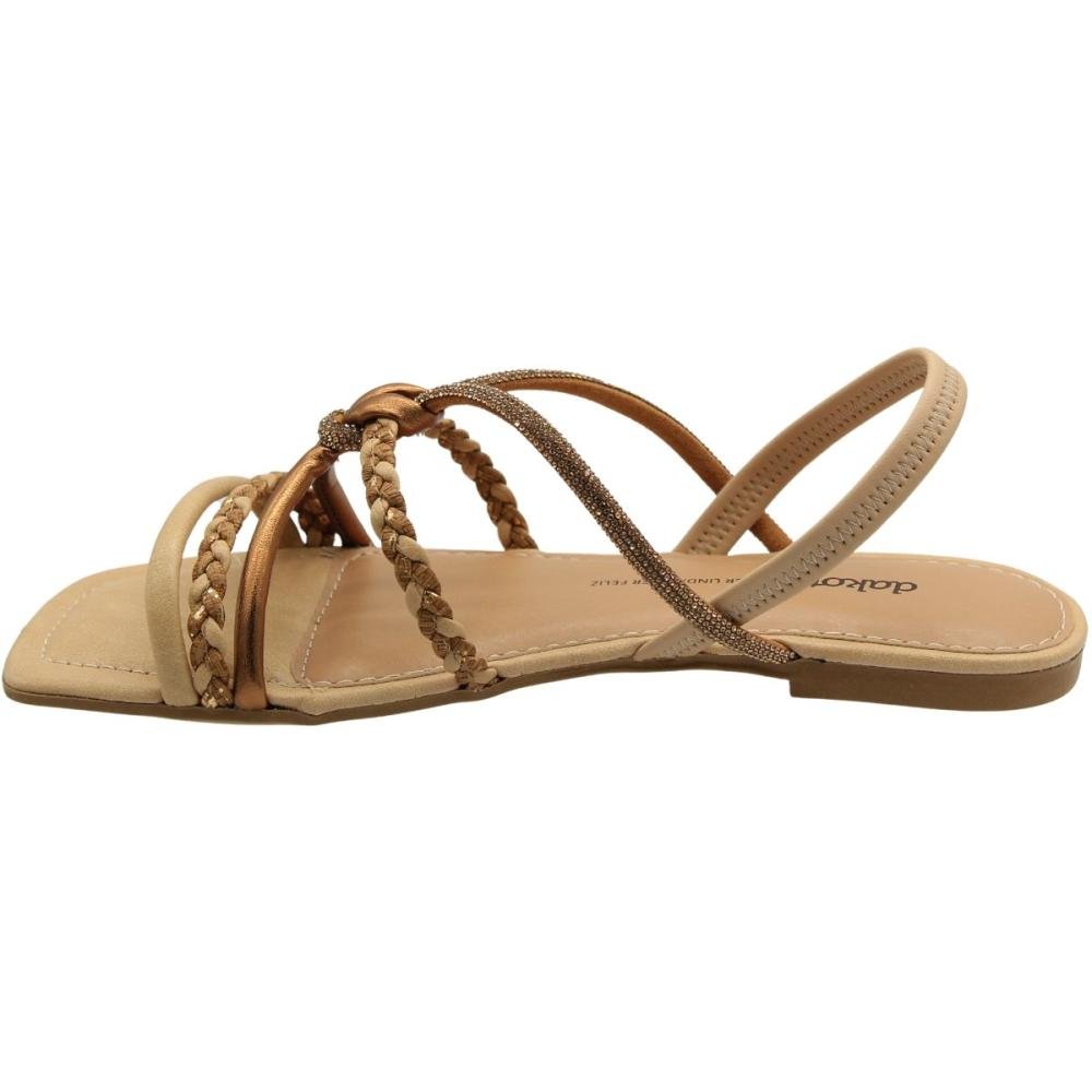 Sandália Rasteira Dakota Tira Strass Tiras Trançada Feminina Bege 2