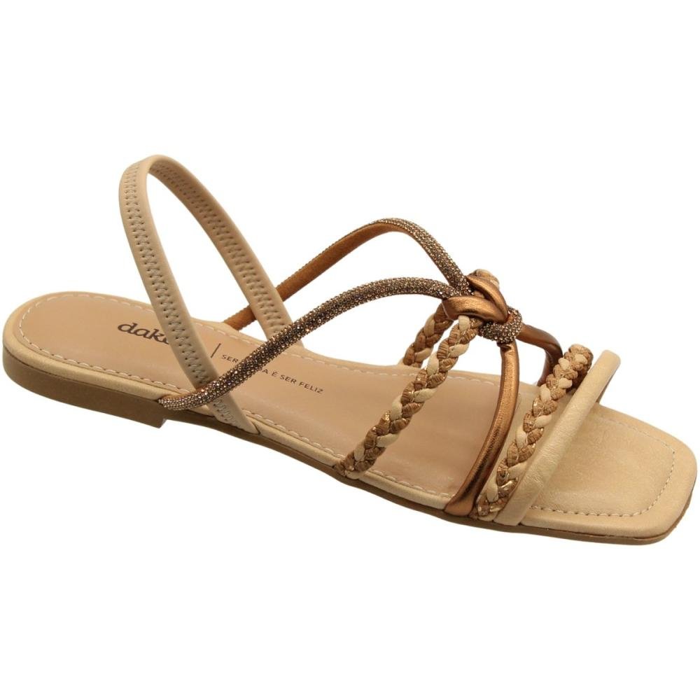 Sandália Rasteira Dakota Tira Strass Tiras Trançada Feminina Bege 3