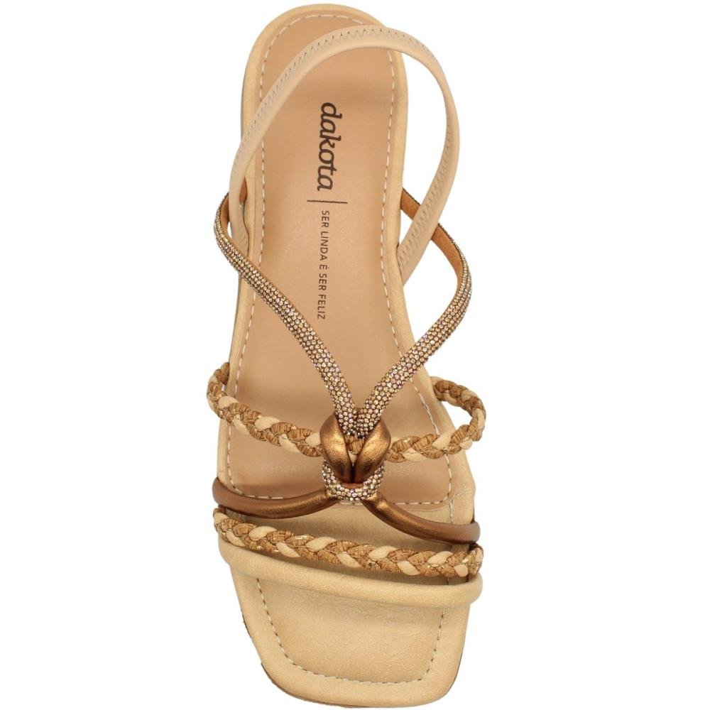 Sandália Rasteira Dakota Tira Strass Tiras Trançada Feminina Bege 4