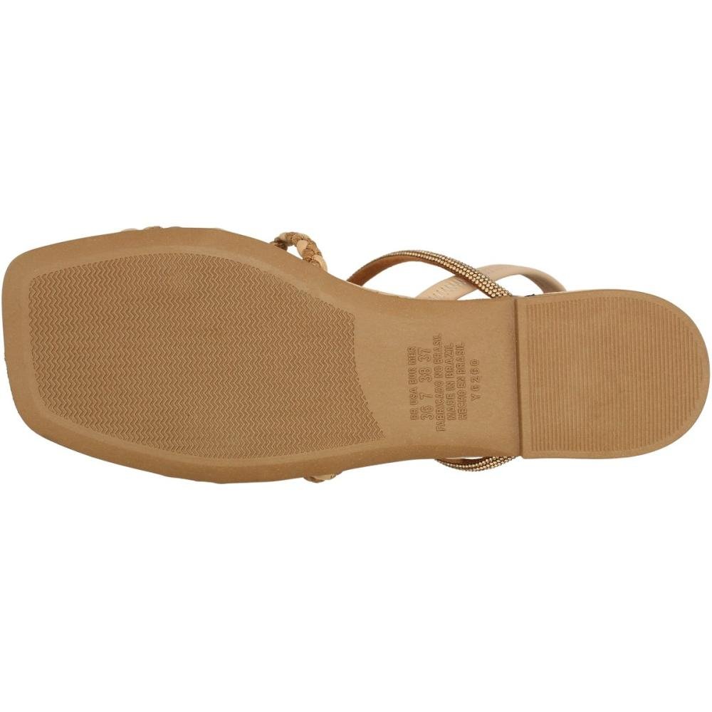 Sandália Rasteira Dakota Tira Strass Tiras Trançada Feminina Bege 5