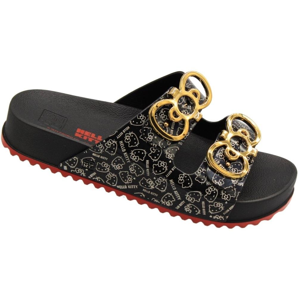 Chinelo Slide Zaxy Kitty Fivela de Laço Metalizada Feminina Preto 3