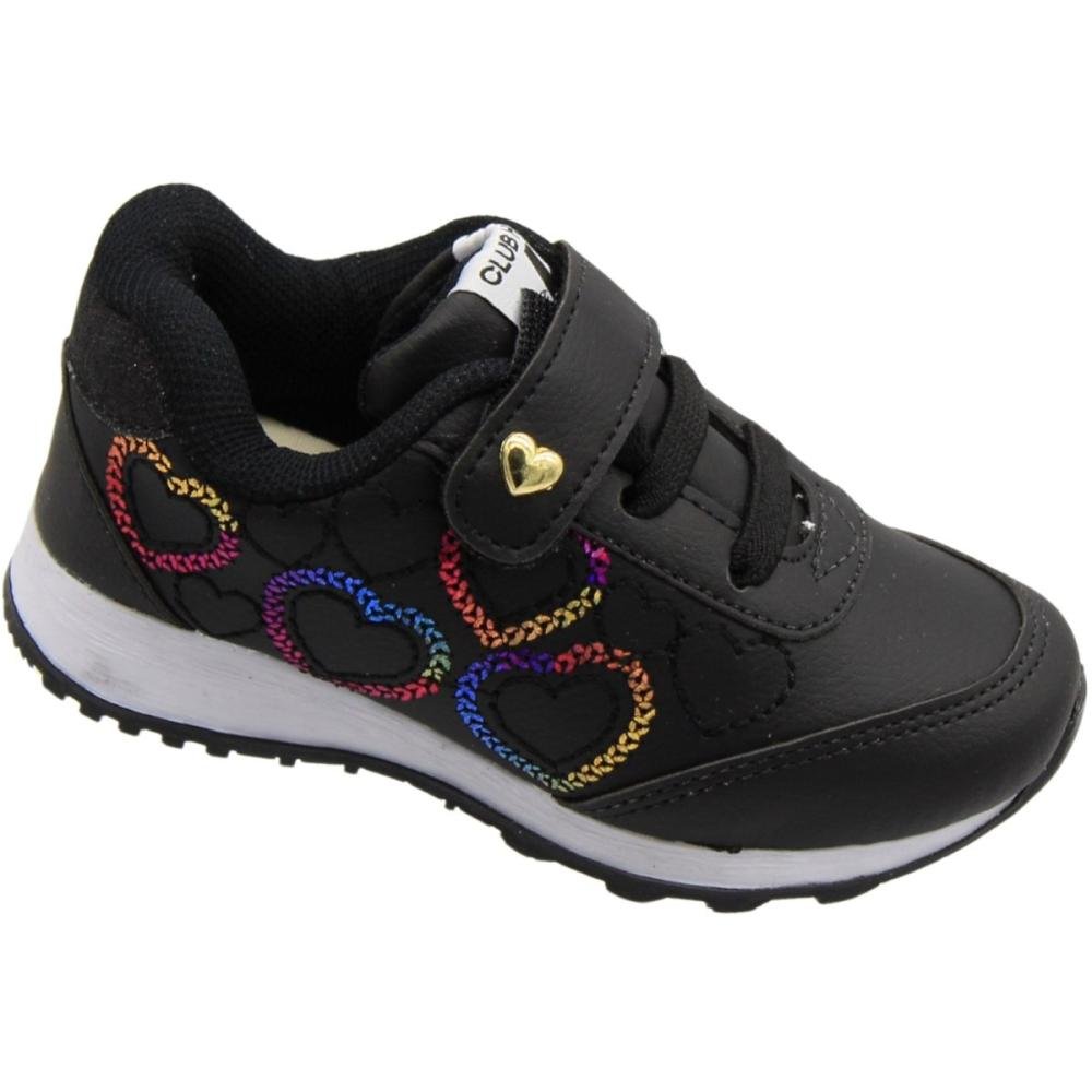 Tênis Jogging Infantil Club Happy Corações Galaxy Menina Preto 3
