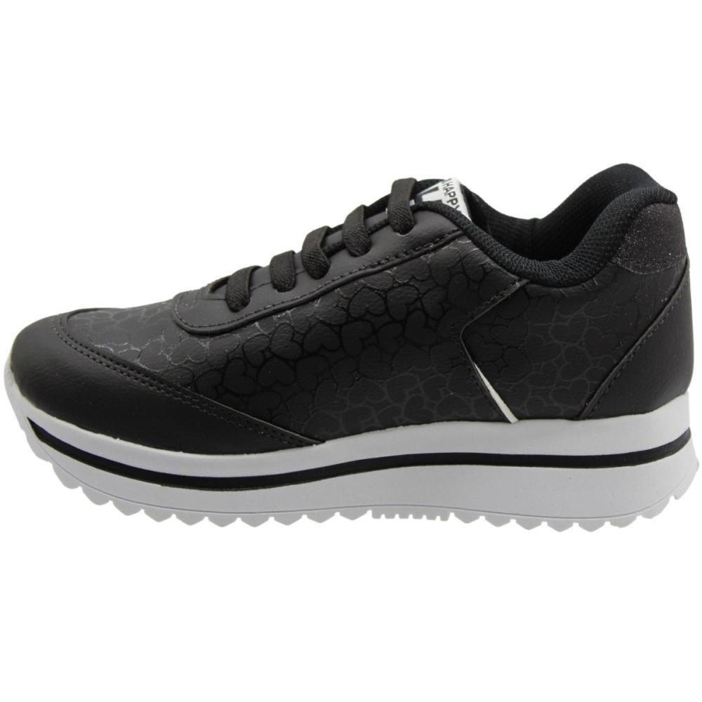 Tênis Jogging Infantil Club Happy Corações Gloss Menina Preto 2