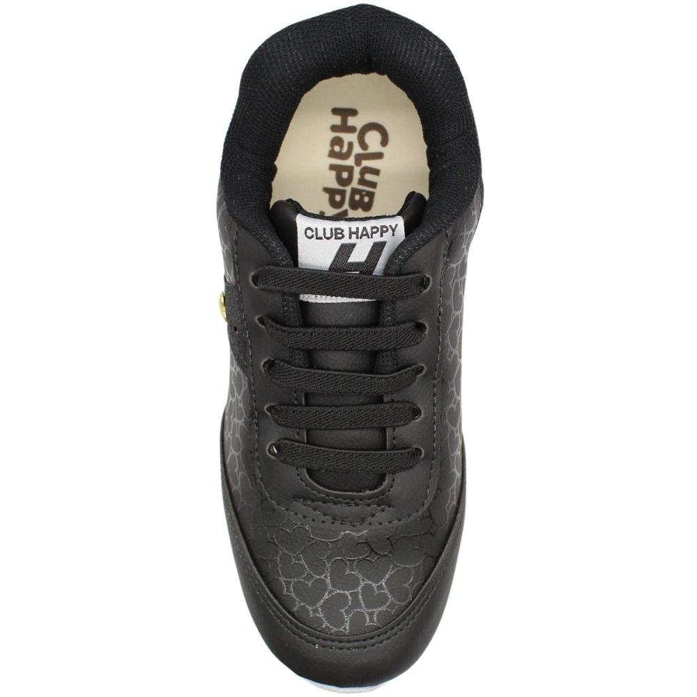 Tênis Jogging Infantil Club Happy Corações Gloss Menina Preto 4