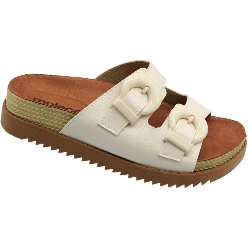 Tamanco Plataforma Slide Moleca Fivela Lua Verniz Feminino Branco 3