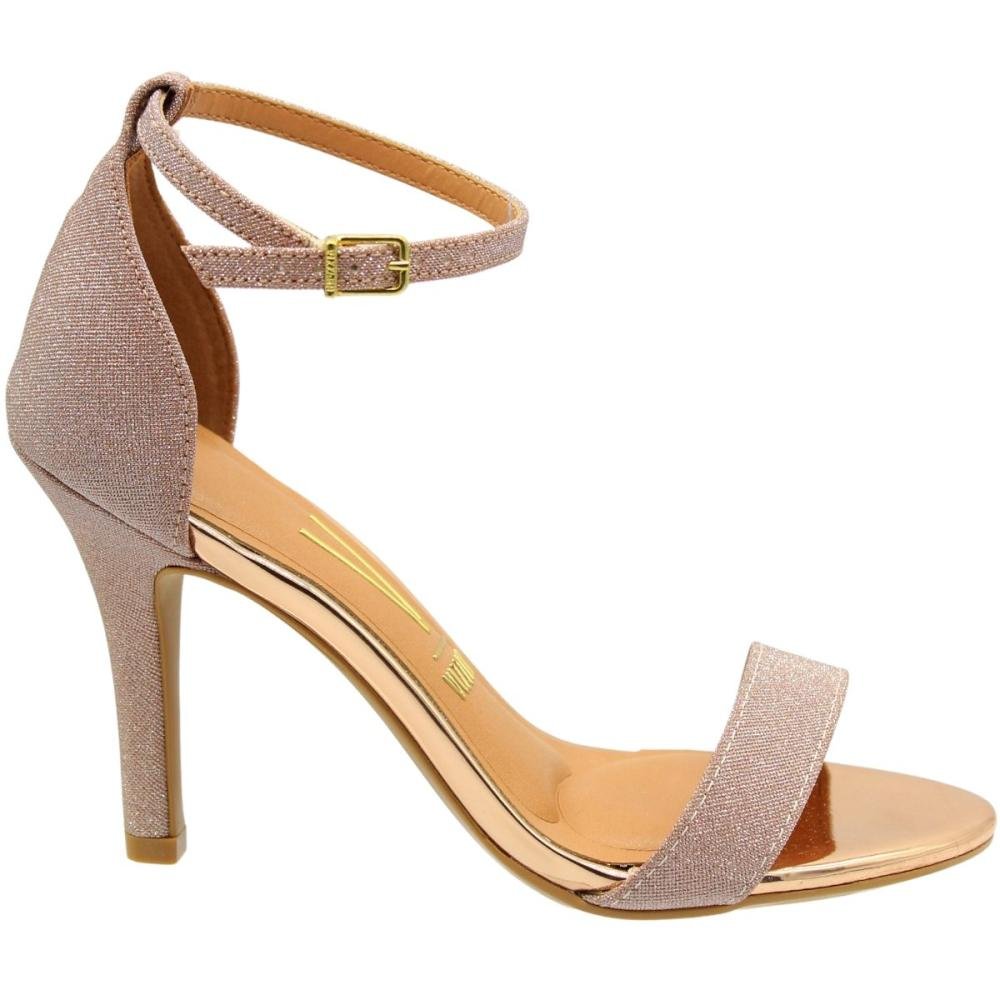 Sandália Salto Alto Fino Vizzano Tela Shine Glitter Feminina