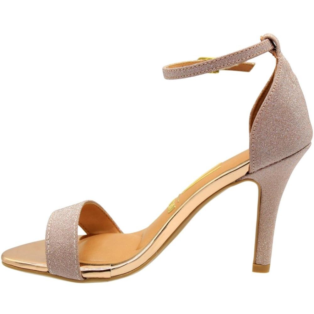 Sandália Salto Alto Fino Vizzano Tela Shine Glitter Feminina Rosa 2