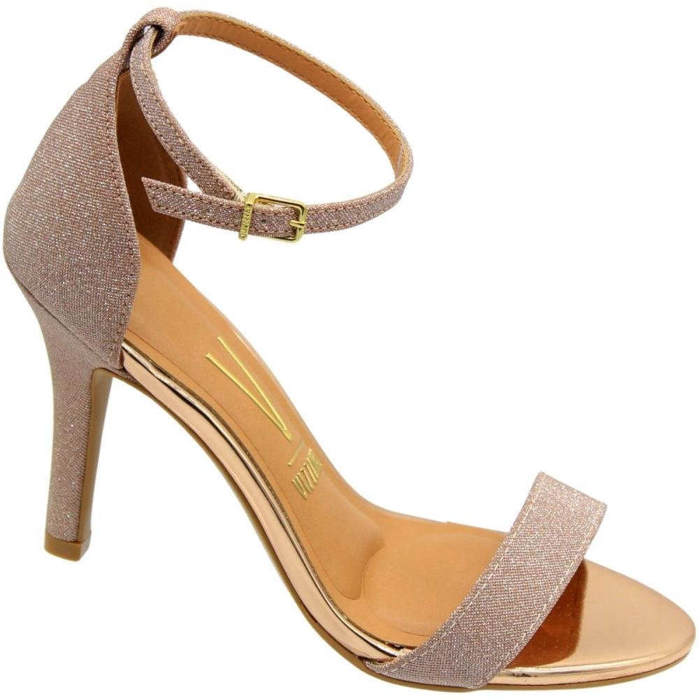 Sandália Salto Alto Fino Vizzano Tela Shine Glitter Feminina Rosa 3