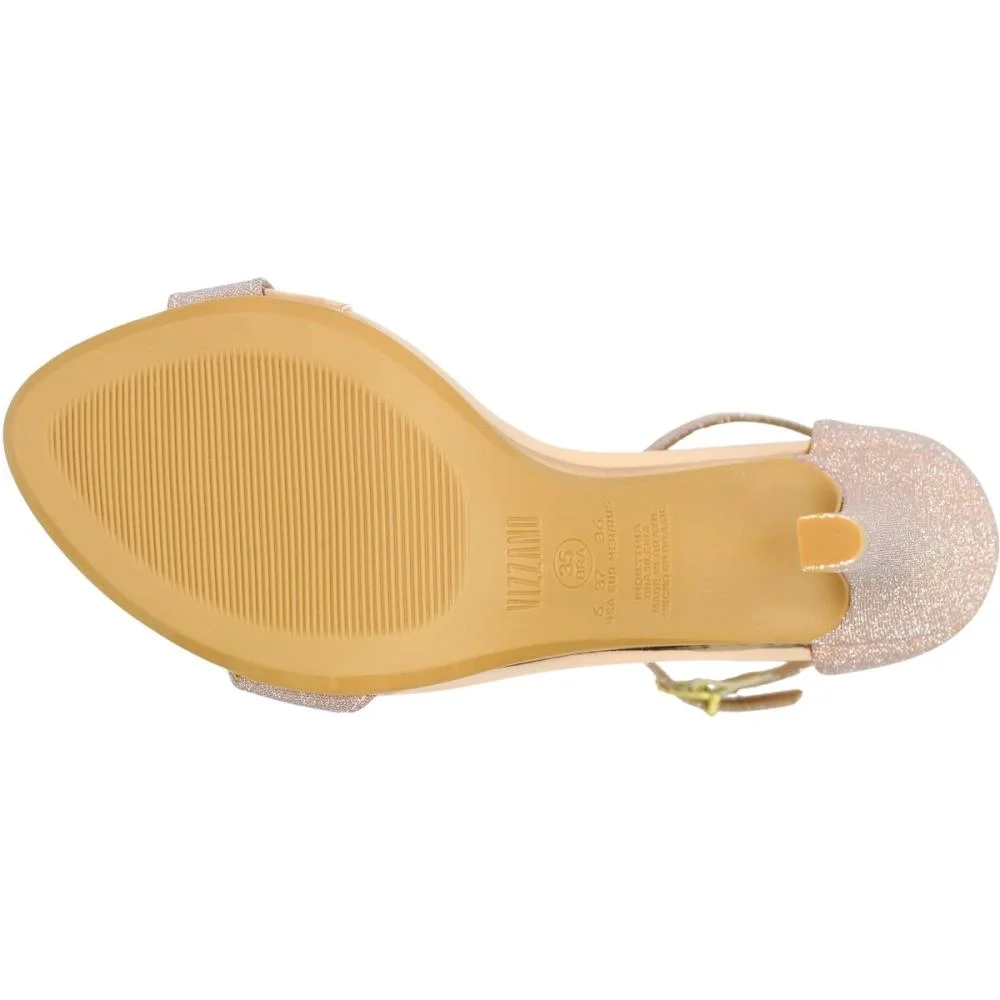 Sandália Salto Alto Fino Vizzano Tela Shine Glitter Feminina Rosa 5