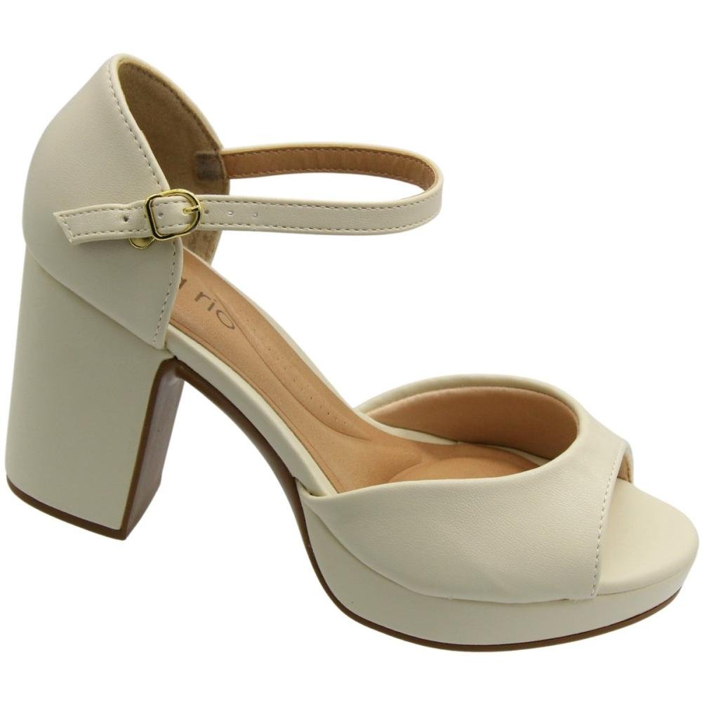 Sandália Salto Médio Bloco Beira Rio Peep Toe Feminina Bege 3
