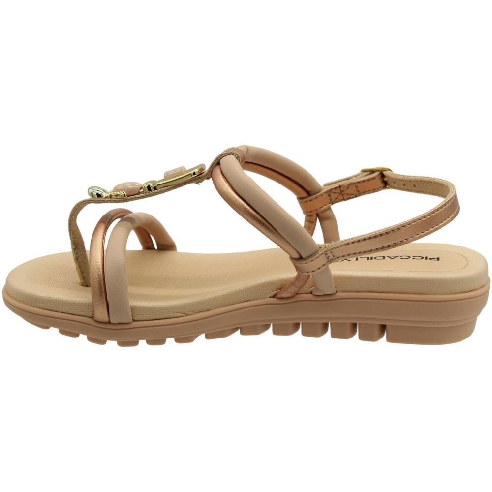 Sandália Salto Baixo Piccadilly Adorno Em Pedraria Feminina Bege 2