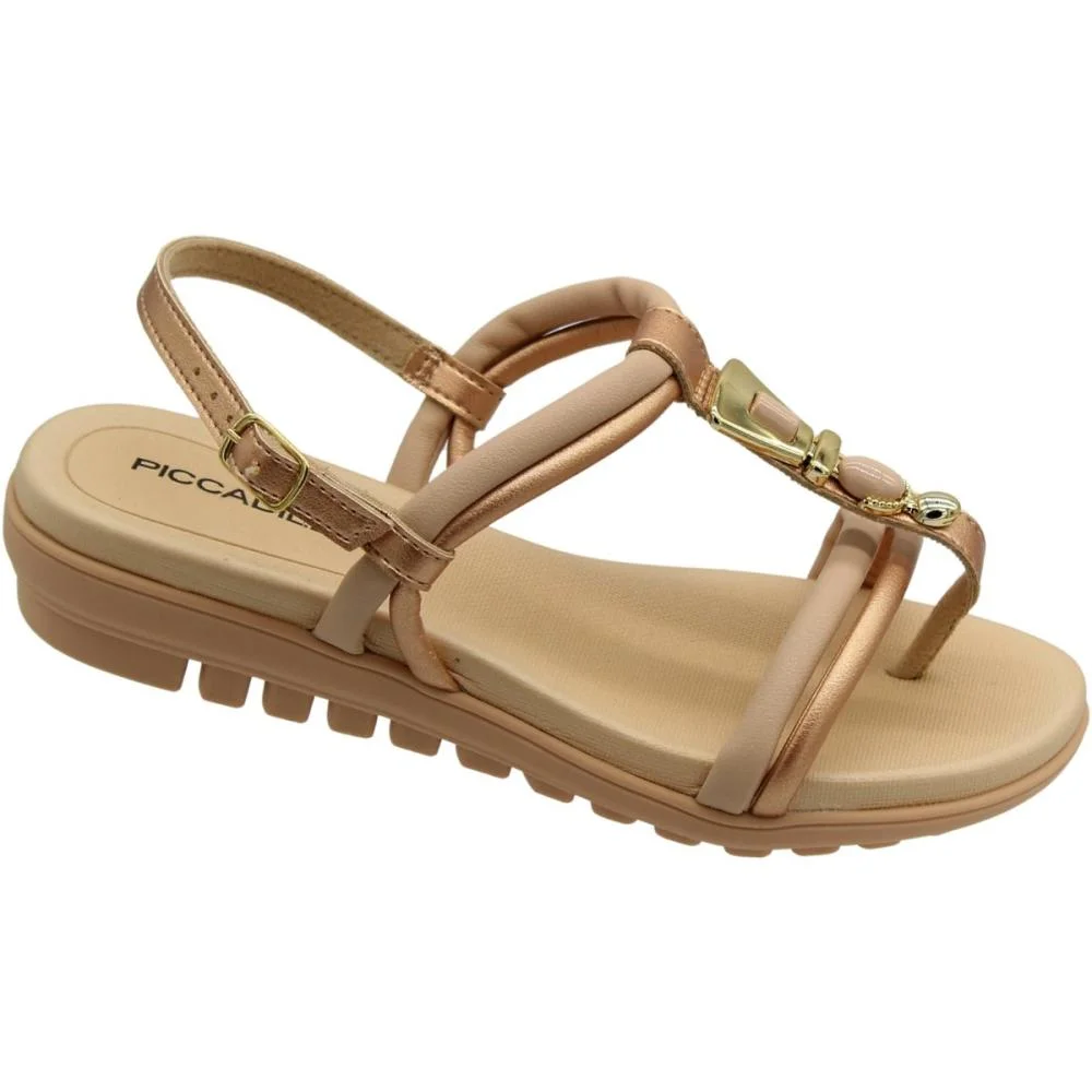 Sandália Salto Baixo Piccadilly Adorno Em Pedraria Feminina Bege 3