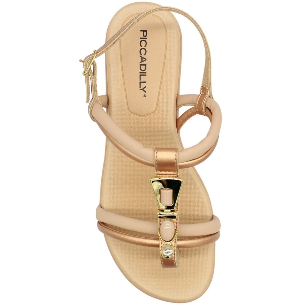 Sandália Salto Baixo Piccadilly Adorno Em Pedraria Feminina Bege 4