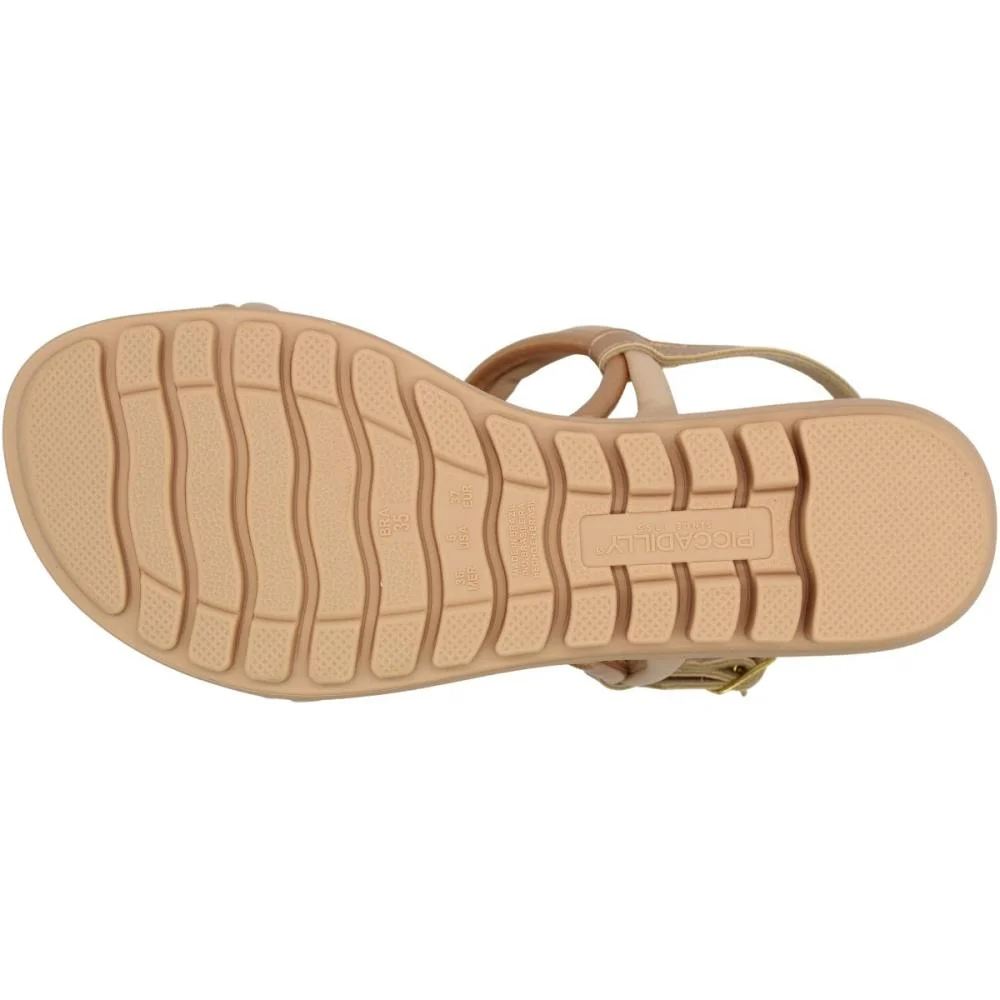 Sandália Salto Baixo Piccadilly Adorno Em Pedraria Feminina Bege 5