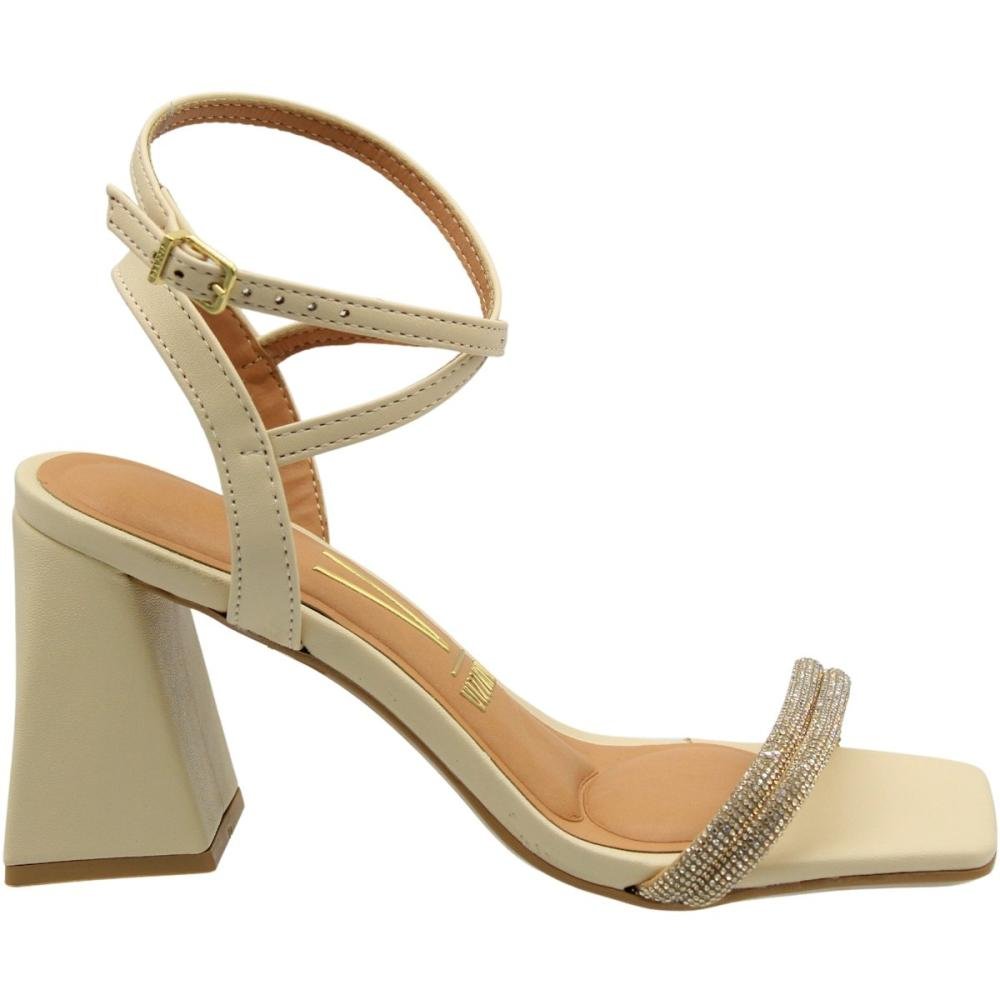 Sandália Salto Médio Grosso Vizzano Tira Dupla Strass Feminina