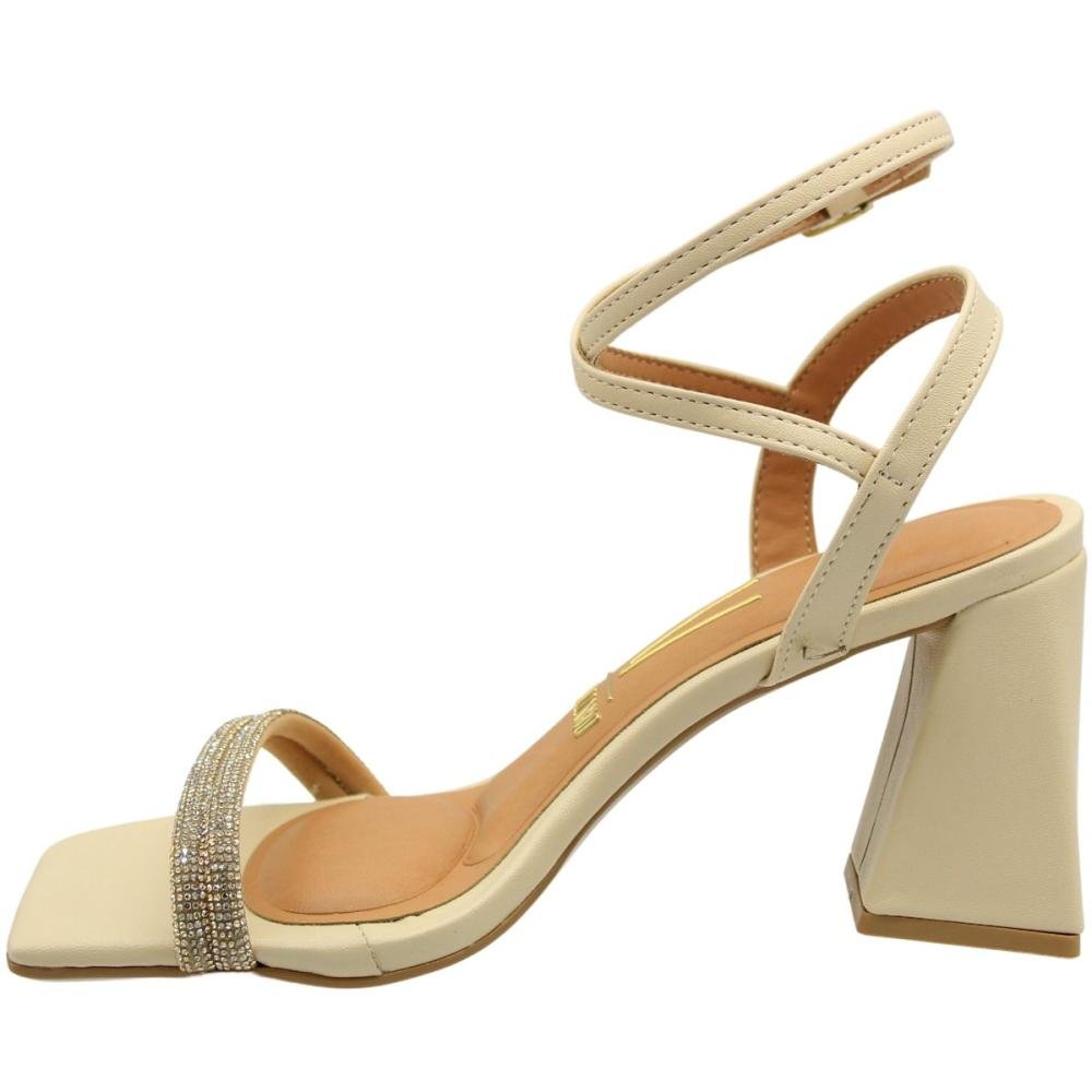 Sandália Salto Médio Grosso Vizzano Tira Dupla Strass Feminina Bege 2