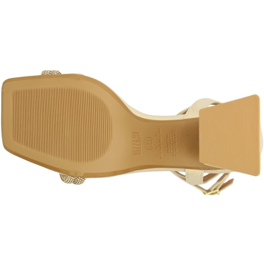 Sandália Salto Médio Grosso Vizzano Tira Dupla Strass Feminina Bege 5