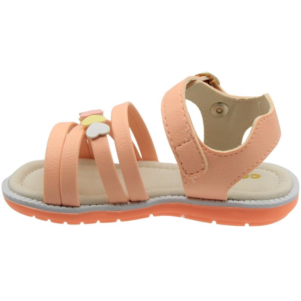 Sandália Rasteira baby Camin Tira Aplique Coraçãozinhos Menina Rosa 2