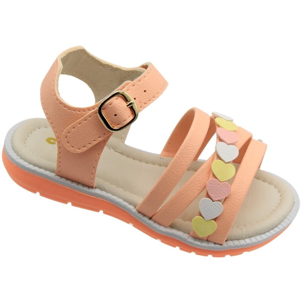 Sandália Rasteira baby Camin Tira Aplique Coraçãozinhos Menina Rosa 3