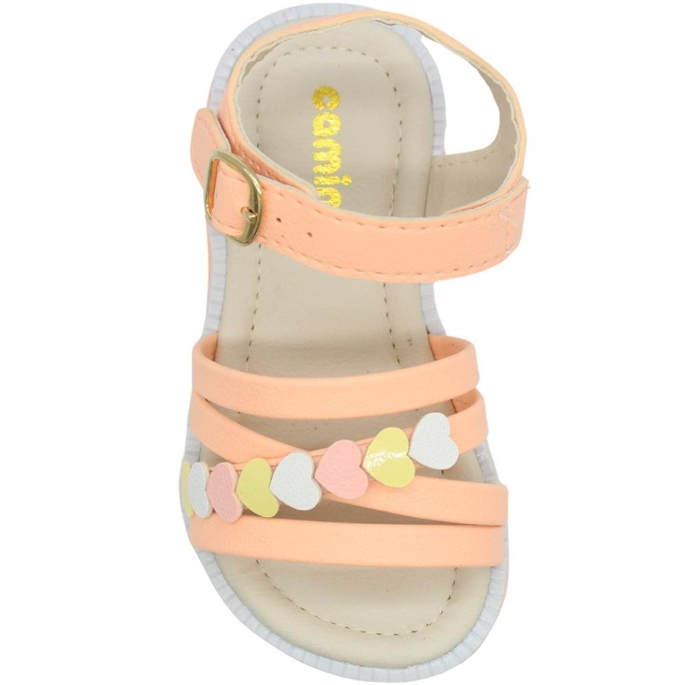 Sandália Rasteira baby Camin Tira Aplique Coraçãozinhos Menina Rosa 4