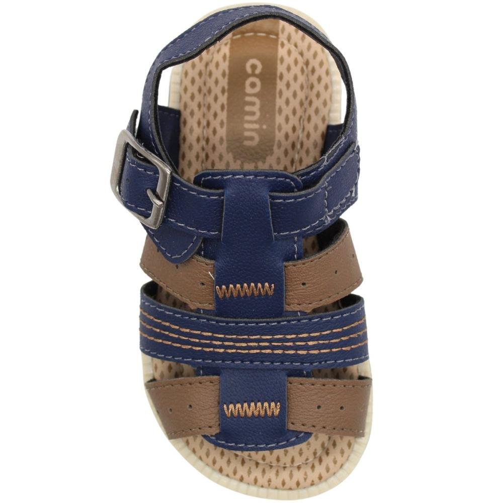 Sandália Rasteira Baby Camin Tiras Macias Fivela Menino Azul 4