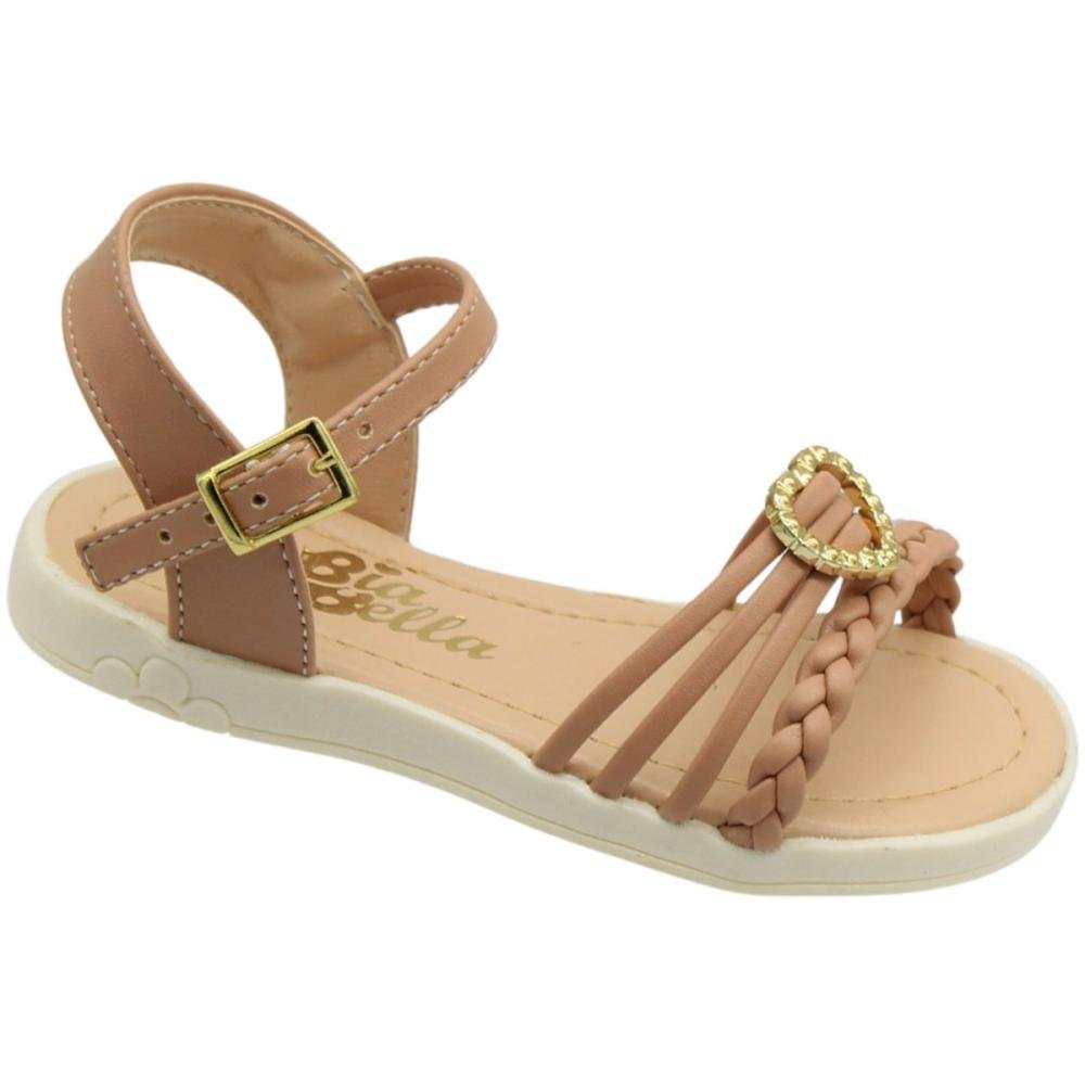 Sandália Rasteira Infantil Bia Bella Aplique Coraçãozinho Menina Bege 3