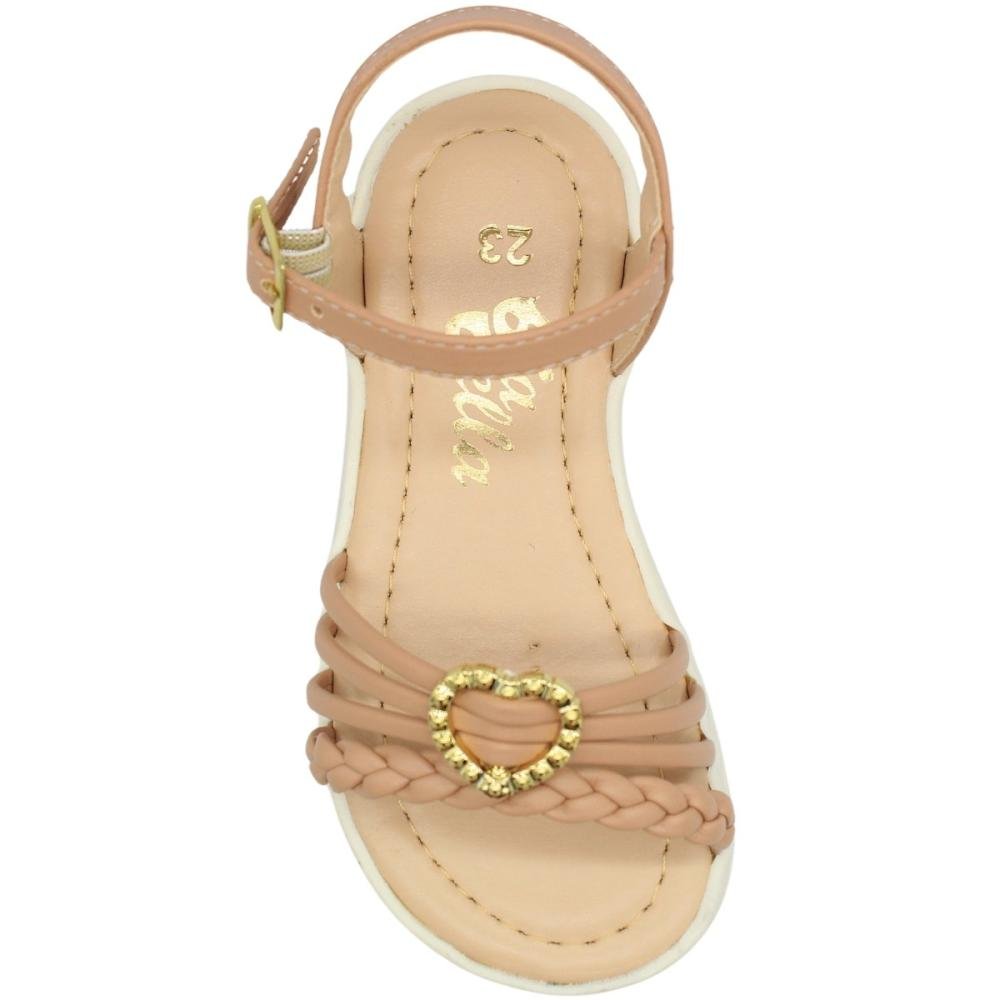 Sandália Rasteira Infantil Bia Bella Aplique Coraçãozinho Menina Bege 4