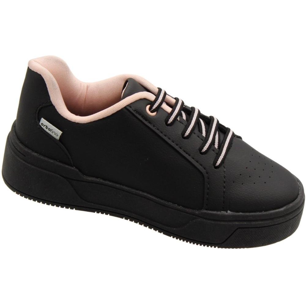 Tênis Juvenil Casual Ortofino Cadarço Elástico Meninas Preto 3