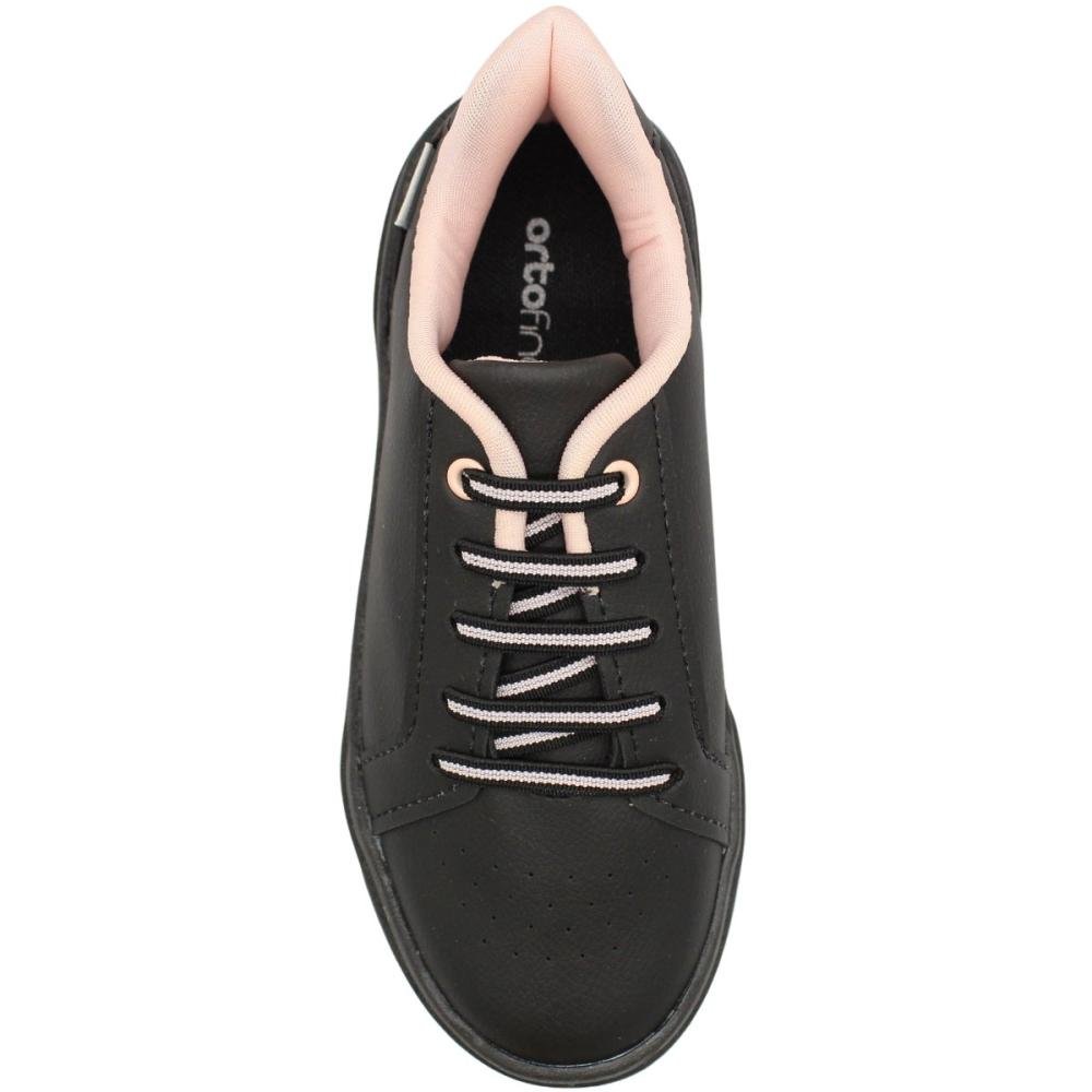 Tênis Juvenil Casual Ortofino Cadarço Elástico Meninas Preto 4