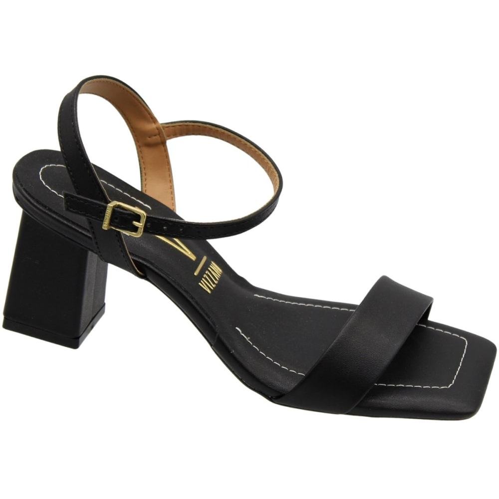Sandália Salto Bloco Médio Vizzano Fivela Macia Feminina Preto 3