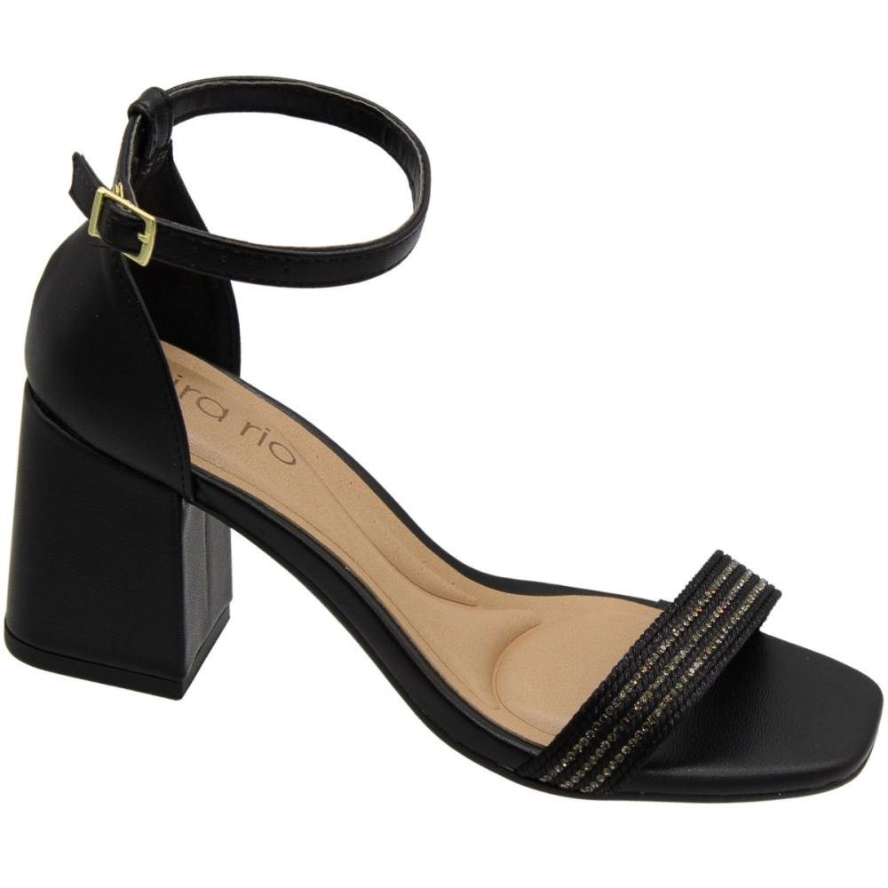 Sandália Salto Médio Grosso Beira Rio Tira Cintilante Feminina Preto 3