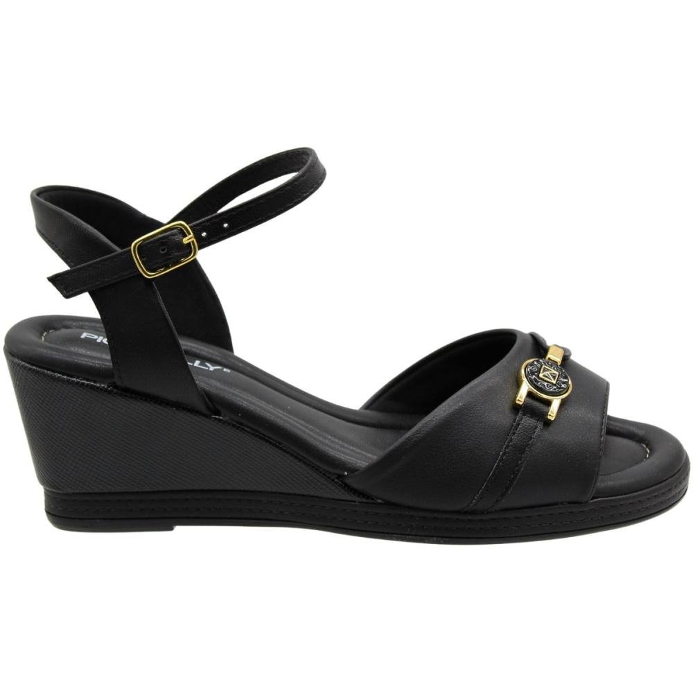 Sandália Salto Médio Anabela Piccadilly Macia Adorno Metal Feminina