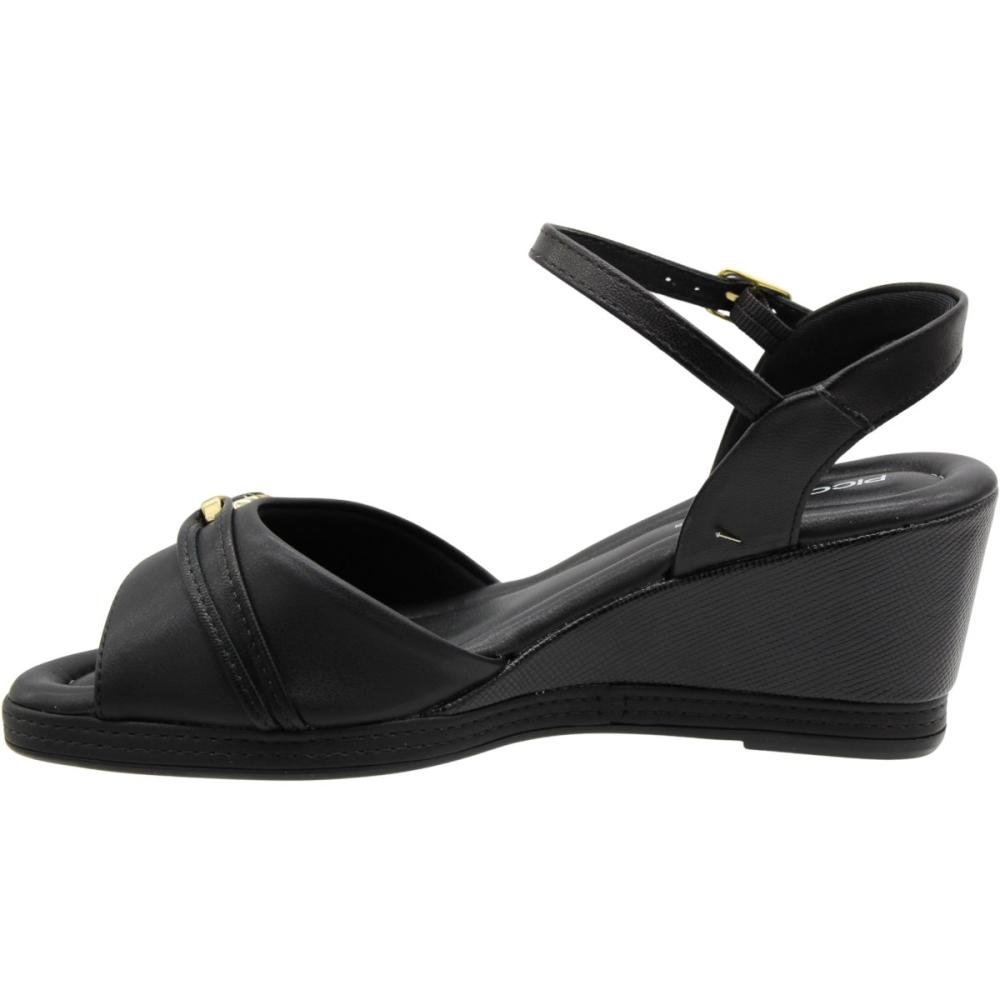 Sandália Salto Médio Anabela Piccadilly Macia Adorno Metal Feminina Preto 2