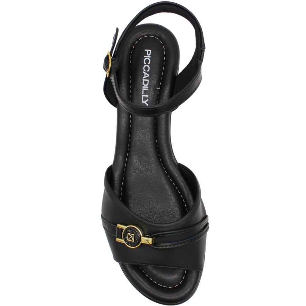 Sandália Salto Médio Anabela Piccadilly Macia Adorno Metal Feminina Preto 4