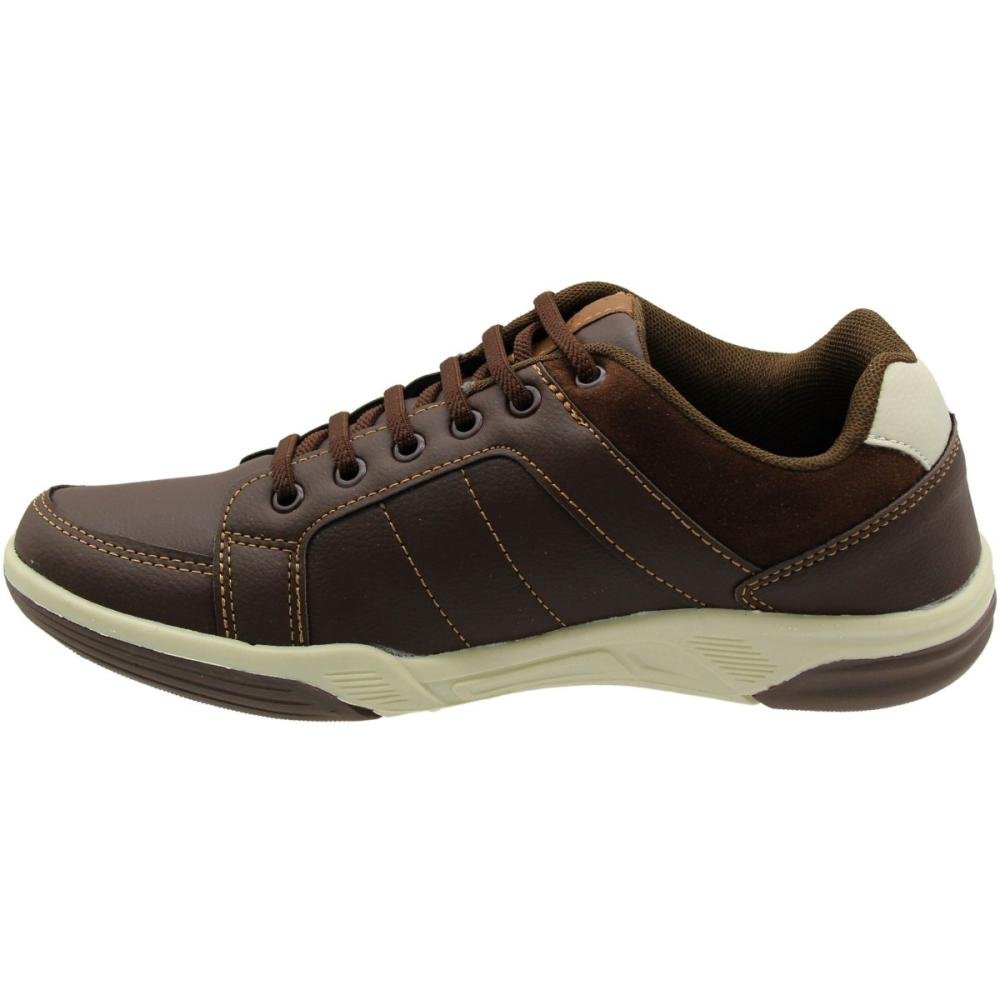 Sapatênis Confort Way Cadarço Elástico Recorte Camurça Masculino Marrom 2