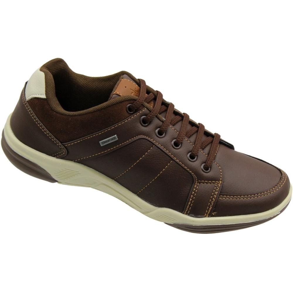 Sapatênis Confort Way Cadarço Elástico Recorte Camurça Masculino Marrom 3