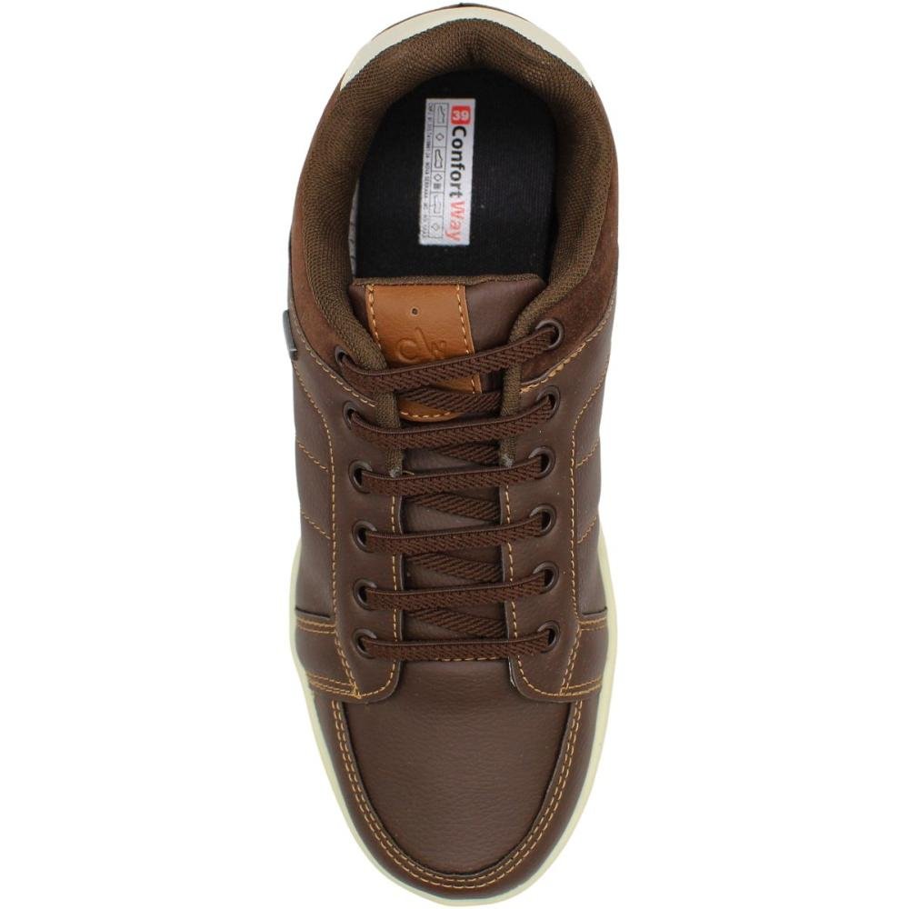 Sapatênis Confort Way Cadarço Elástico Recorte Camurça Masculino Marrom 4