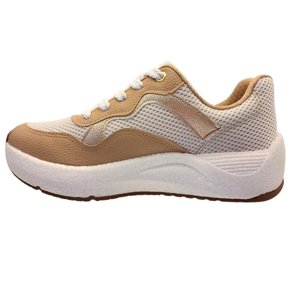 Tênis Jogging Beira Rio Nylon Recorte Brilhante Feminino Bege 2
