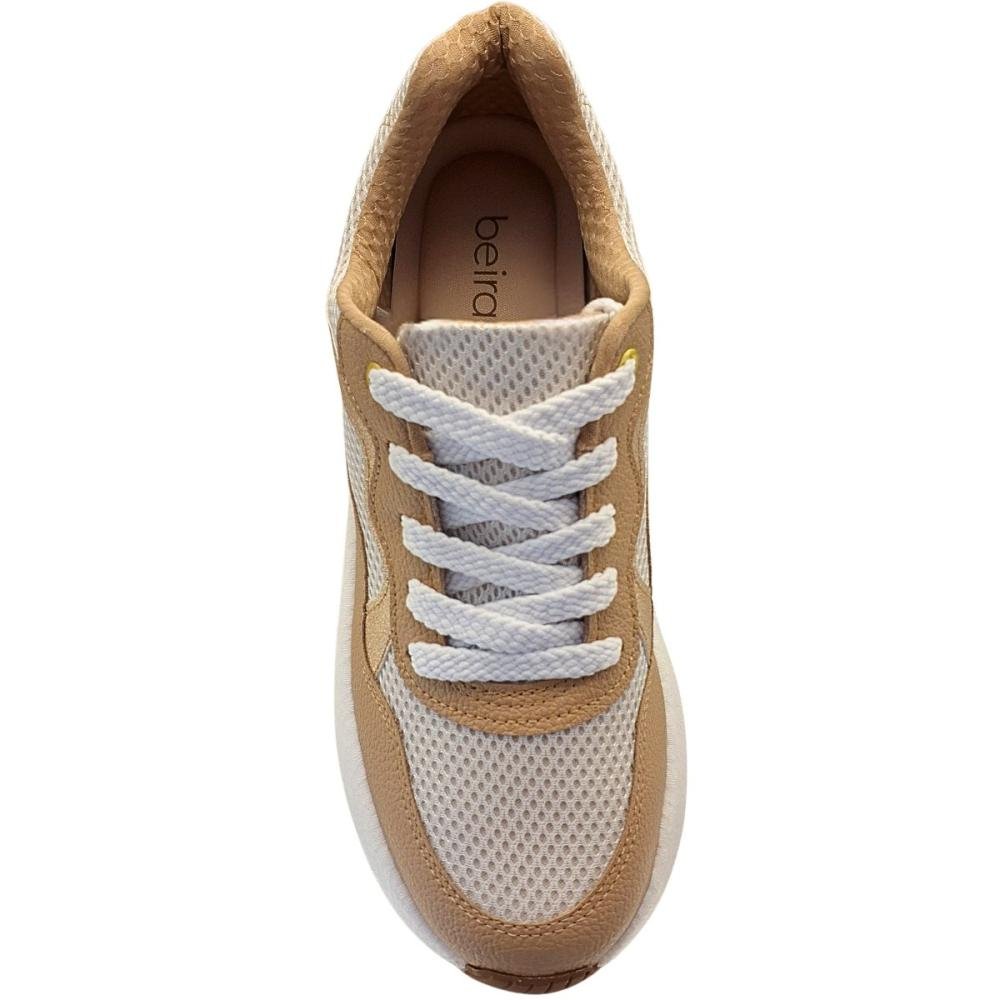 Tênis Jogging Beira Rio Nylon Recorte Brilhante Feminino Bege 3
