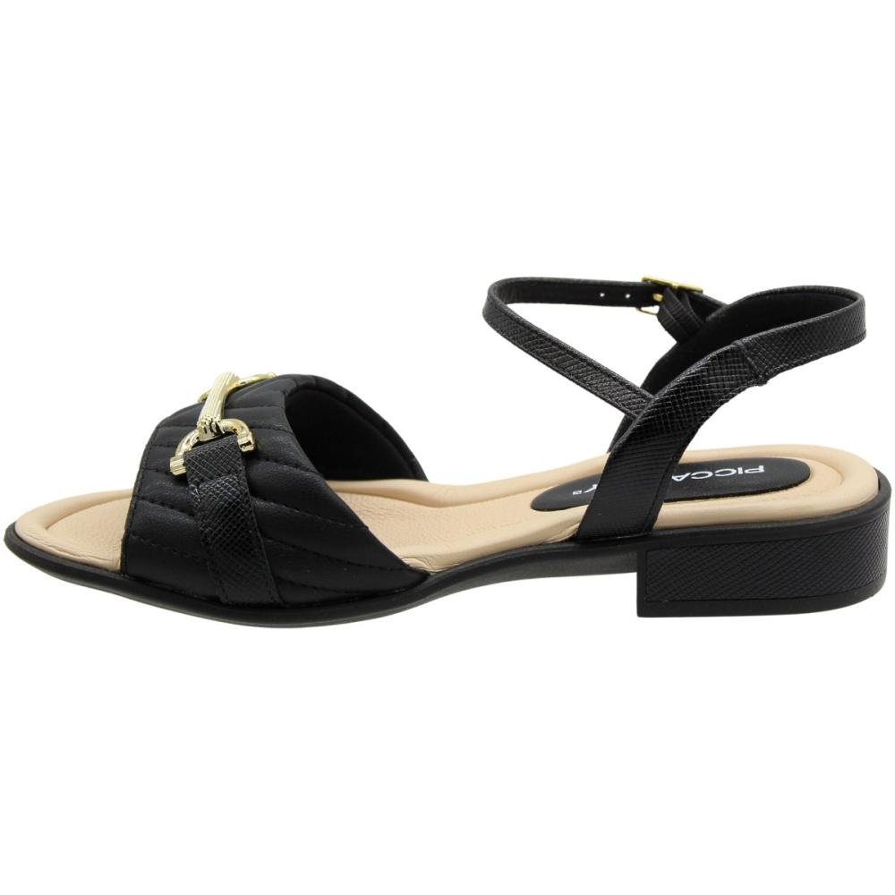 Sandália Salto Baixo Piccadilly Adorno Metalizado Feminina Preto 2