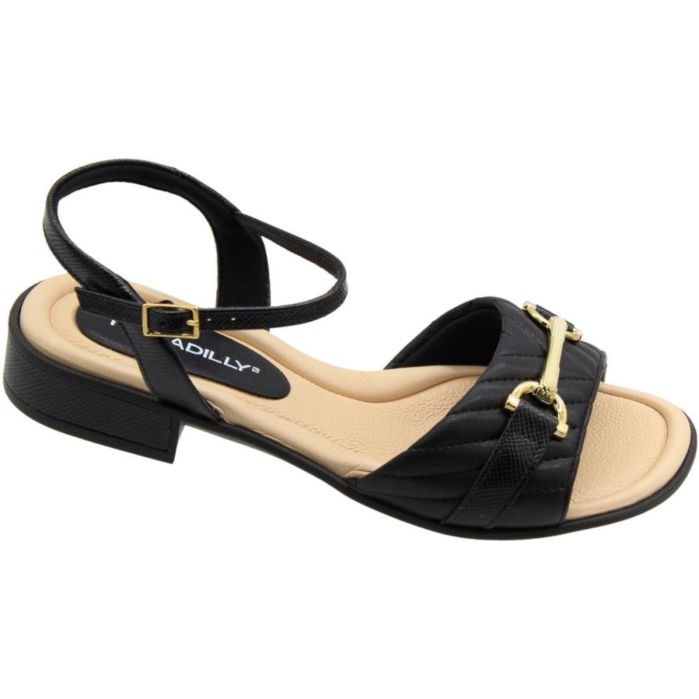 Sandália Salto Baixo Piccadilly Adorno Metalizado Feminina Preto 3