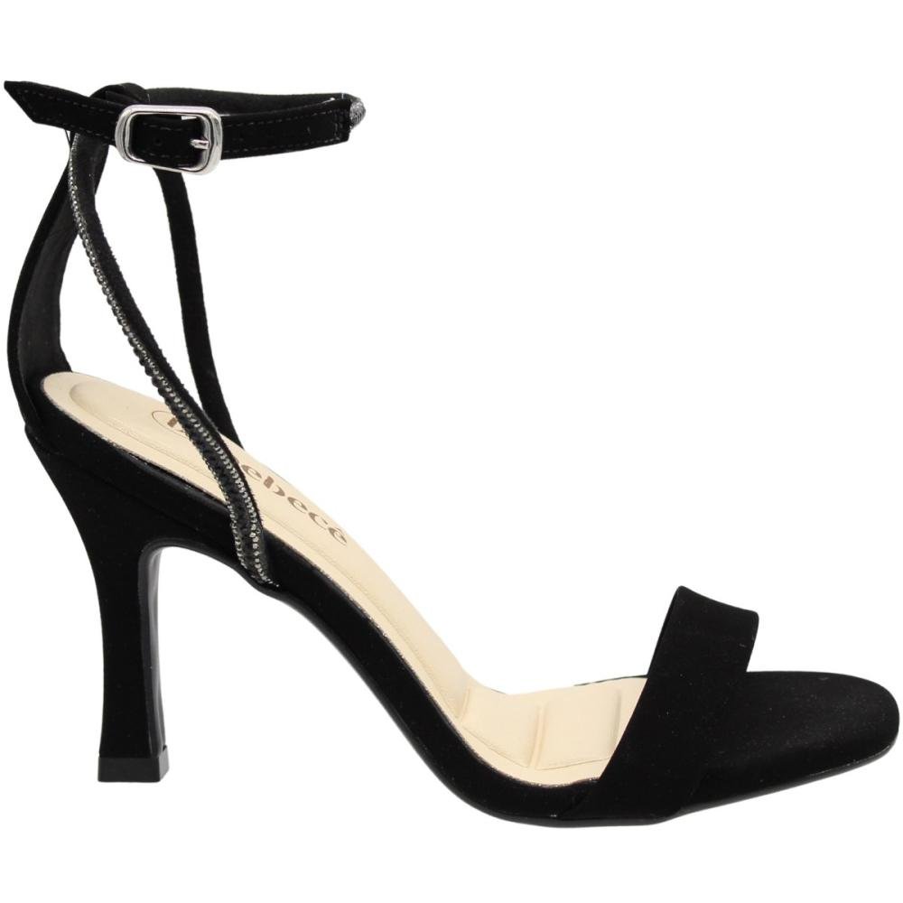 Sandália Salto Médio Fino Bebecê Tiras Strass Nobuck Feminina