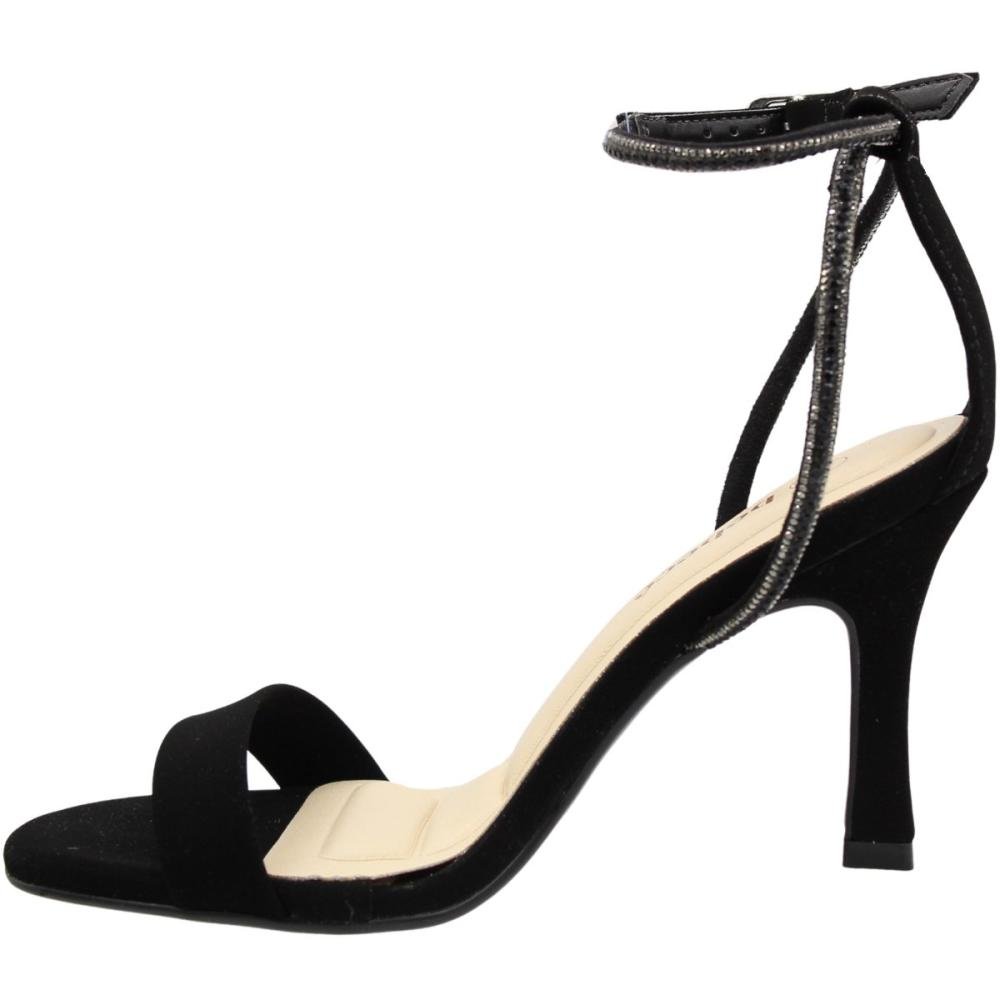 Sandália Salto Médio Fino Bebecê Tiras Strass Nobuck Feminina Preto 2