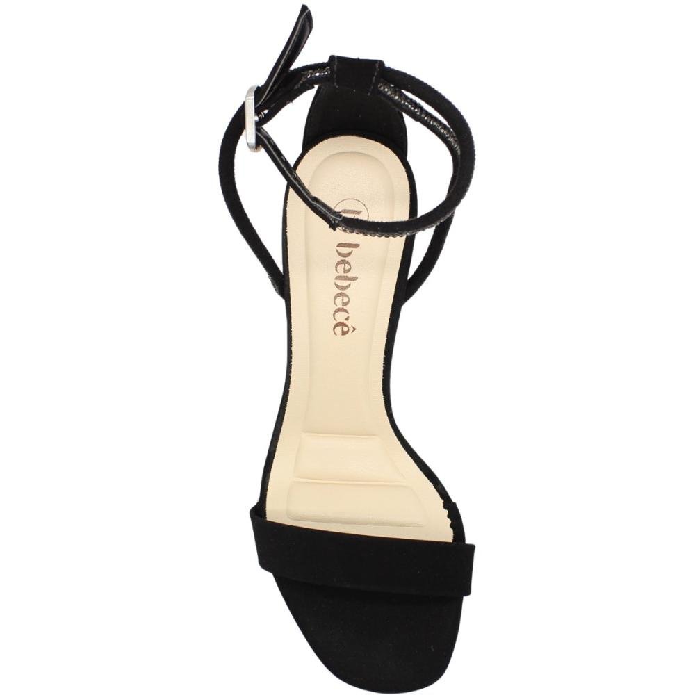 Sandália Salto Médio Fino Bebecê Tiras Strass Nobuck Feminina Preto 4