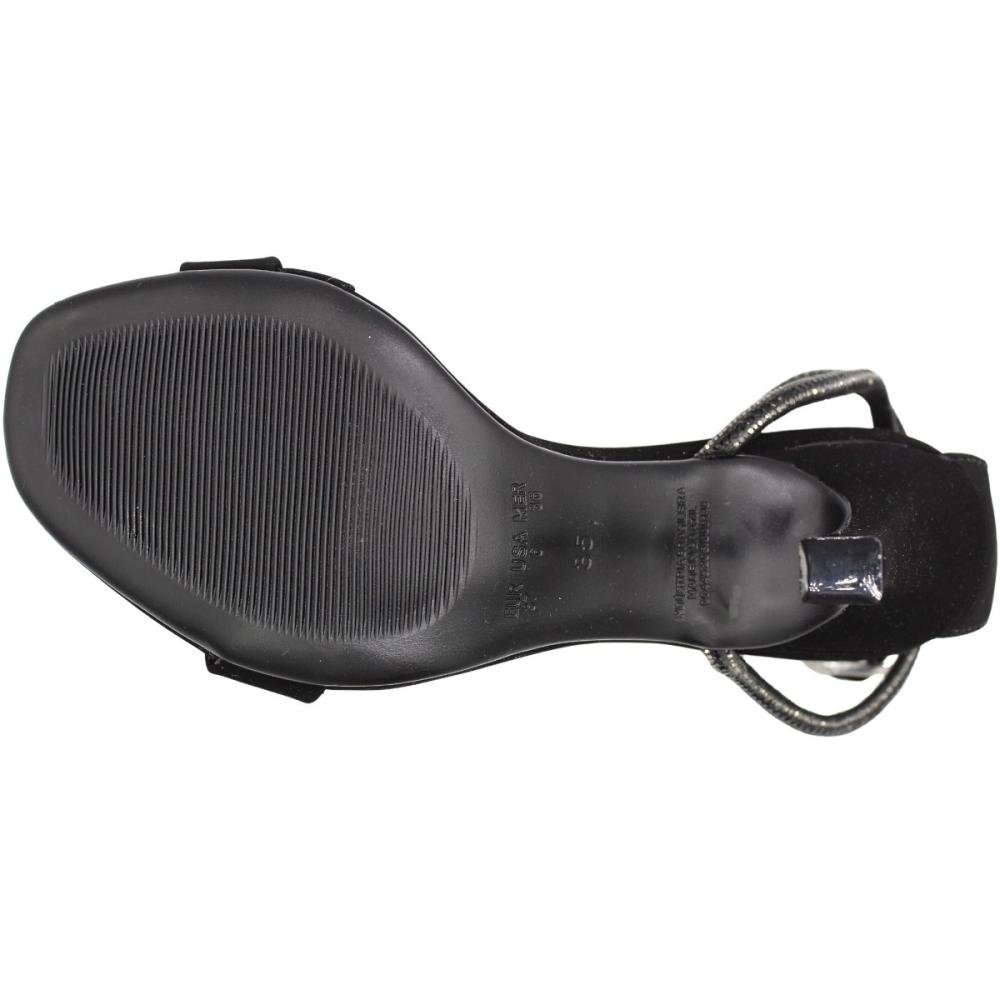 Sandália Salto Médio Fino Bebecê Tiras Strass Nobuck Feminina Preto 5