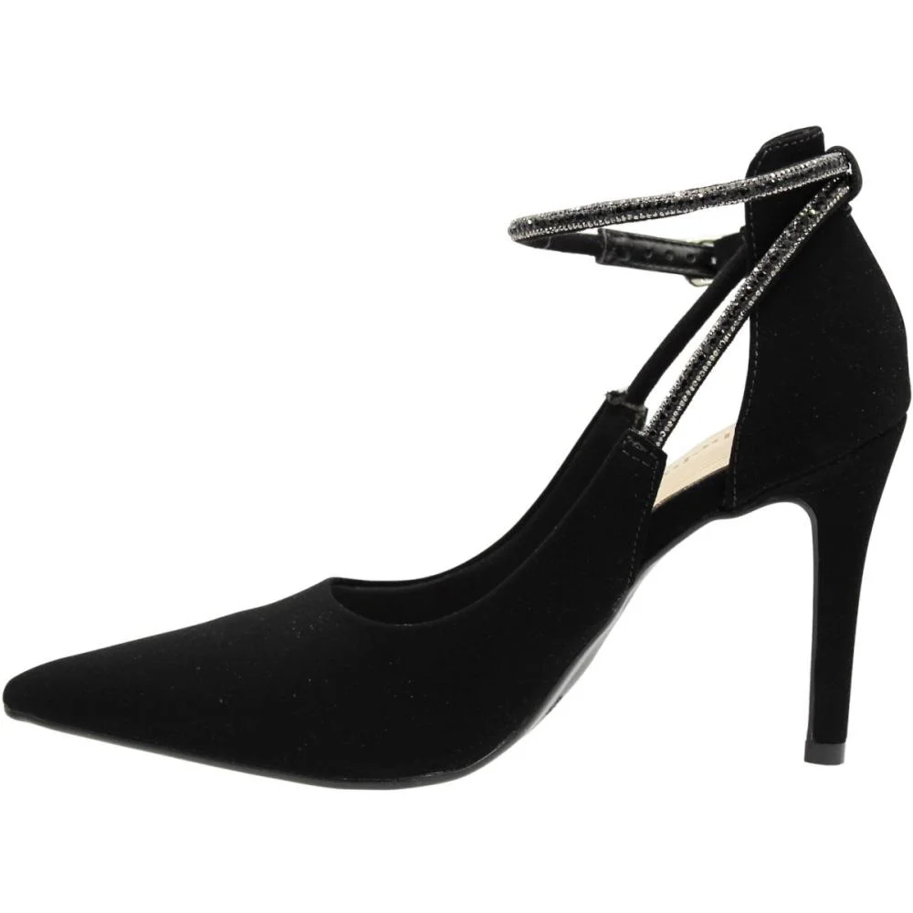 Scarpin Salto Alto Fino Bebecê Tiras Com Strass Feminina Preto 2