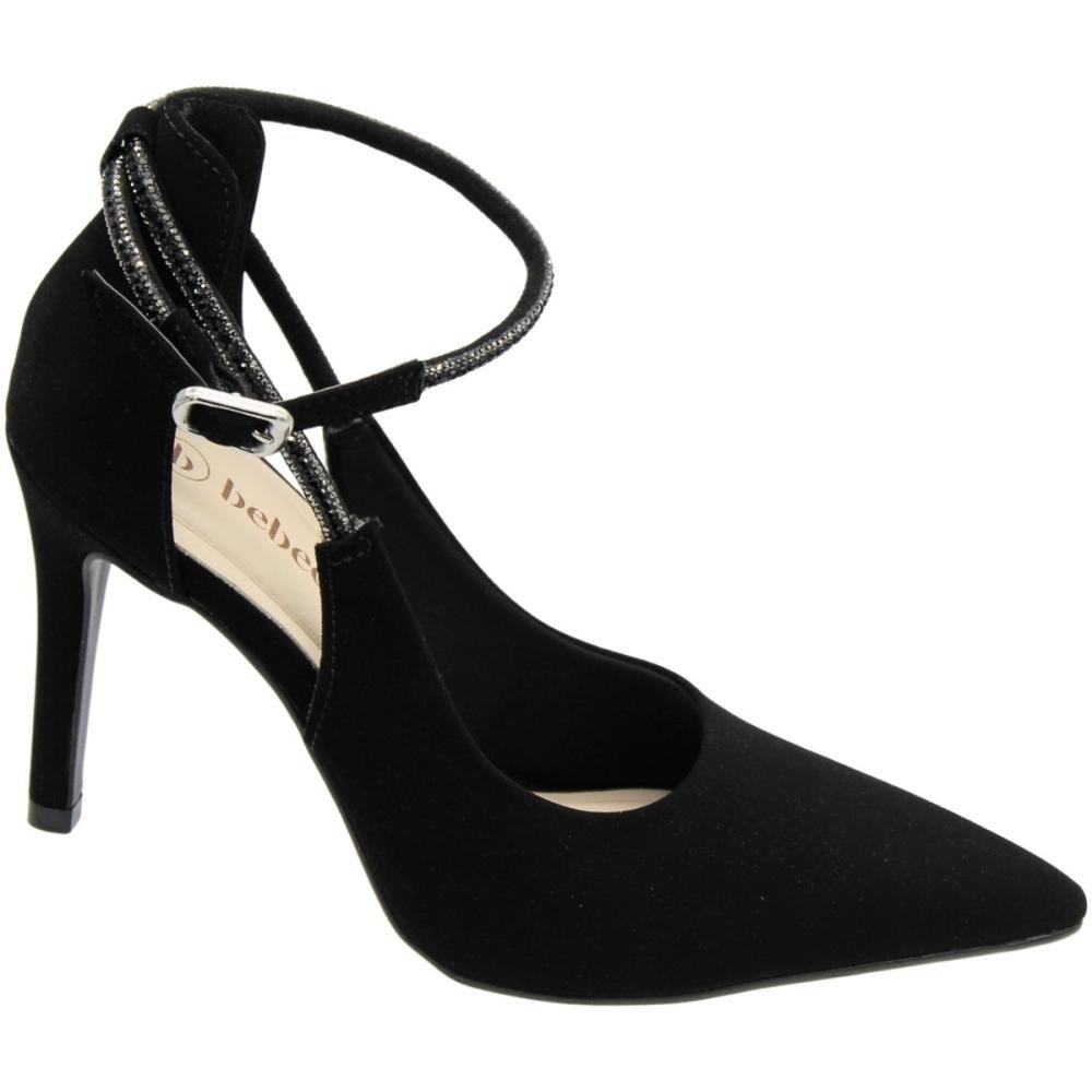 Scarpin Salto Alto Fino Bebecê Tiras Com Strass Feminina Preto 3