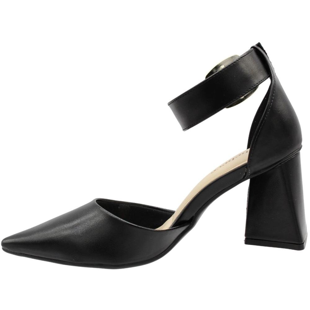 Sapato Scarpin Salto Médio Triangular Bebecê Fivela Feminino Preto 2
