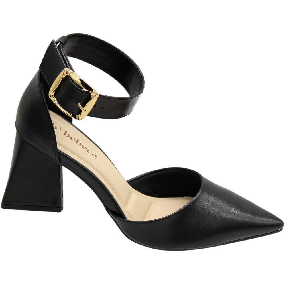 Sapato Scarpin Salto Médio Triangular Bebecê Fivela Feminino Preto 3