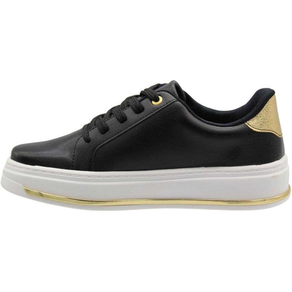 Tênis Beira Rio Casual Napa Turim apliques metálicos Feminino Preto/Dourado 2